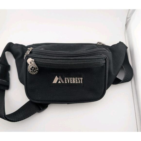 Everest Black Canvas Fanny Pack Waist Bag Fannypack 6x11" - Picture 1 of 6